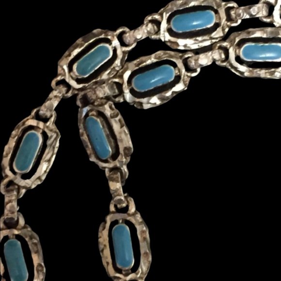Vintage Sterling Mexico Blue Enamel Link Necklace - Picture 3 of 10